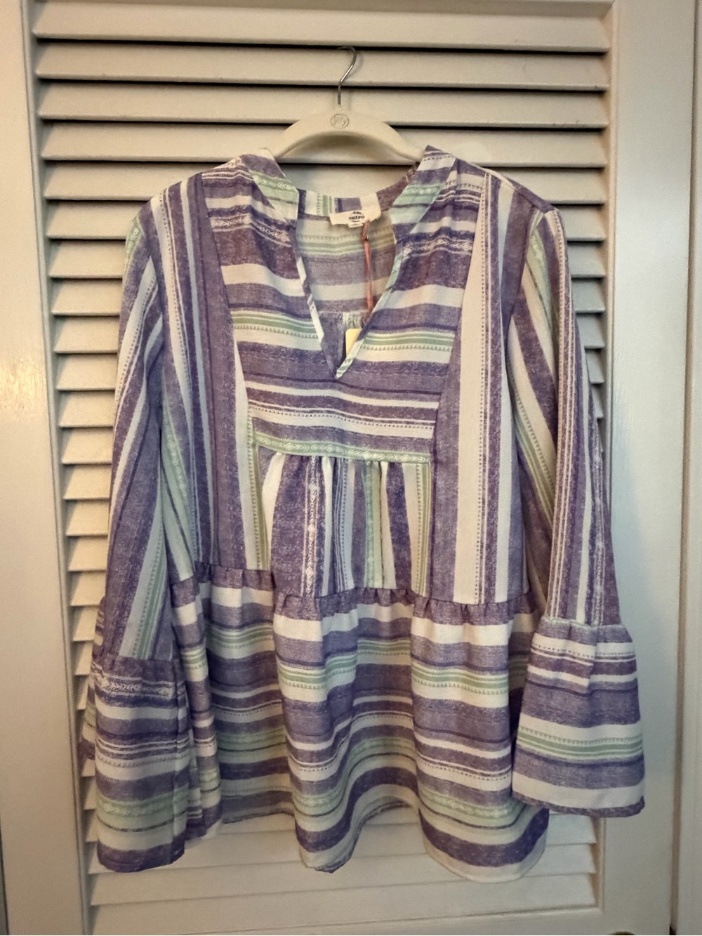 Entro Lavender and Mint Striped Tunic Top